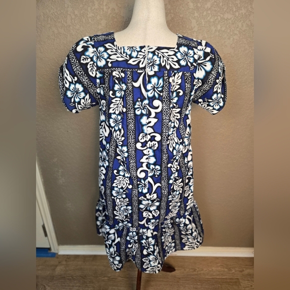 Royal Hawaiian Creations Blue Black Floral Luau Dress Large NWOT (6012) - Picture 2 of 6